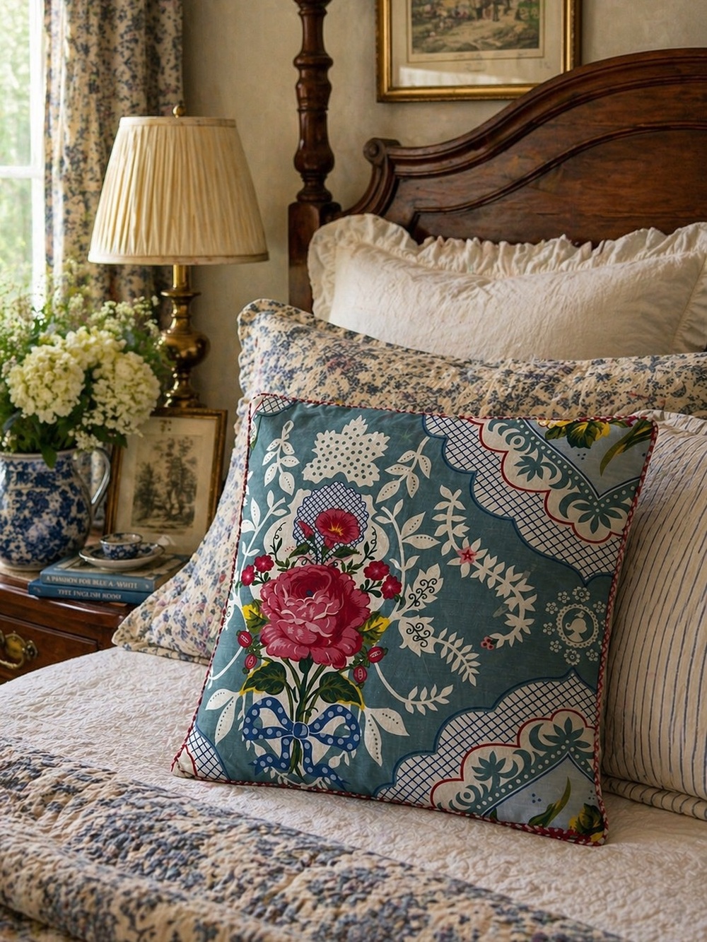 Anthropologie Pip cushion cover shabby chic grande blue 24 x 24" pillow cover